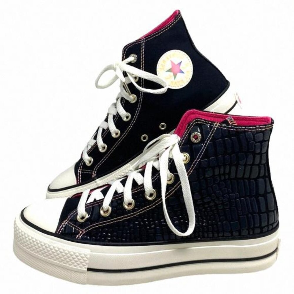 Converse Lift Platform Leather Canvas High Casual Women A06864C Pink Black Shoes